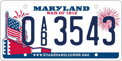 MD license plate 0AB3543