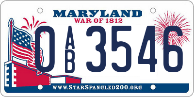 MD license plate 0AB3546