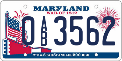 MD license plate 0AB3562