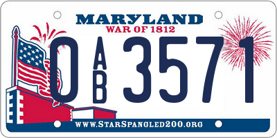 MD license plate 0AB3571