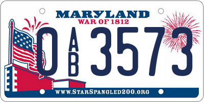 MD license plate 0AB3573