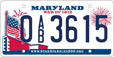 MD license plate 0AB3615