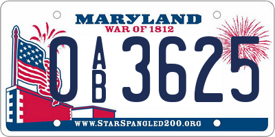 MD license plate 0AB3625