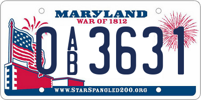 MD license plate 0AB3631