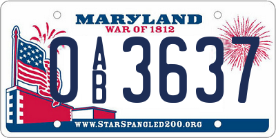 MD license plate 0AB3637