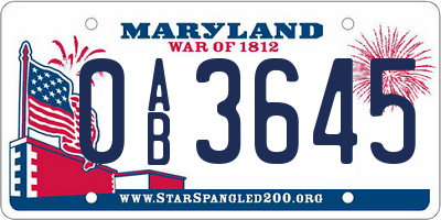 MD license plate 0AB3645