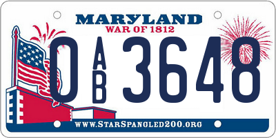 MD license plate 0AB3648