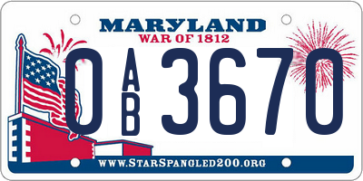 MD license plate 0AB3670
