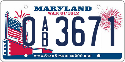MD license plate 0AB3671