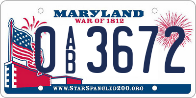 MD license plate 0AB3672