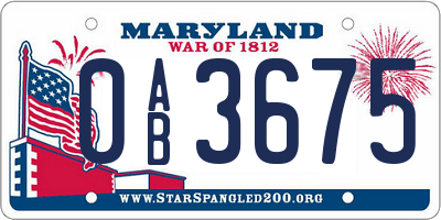 MD license plate 0AB3675