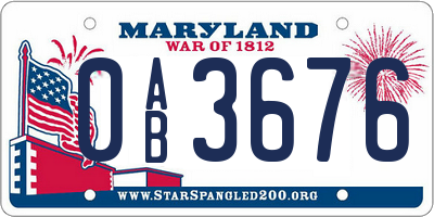 MD license plate 0AB3676