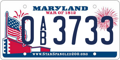 MD license plate 0AB3733
