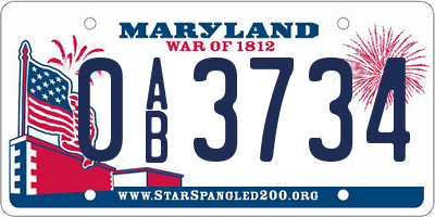 MD license plate 0AB3734