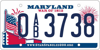 MD license plate 0AB3738