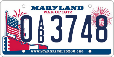 MD license plate 0AB3748