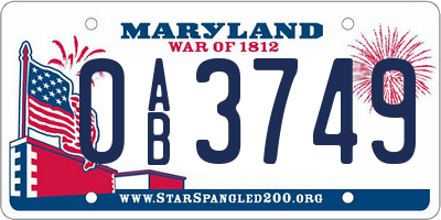 MD license plate 0AB3749