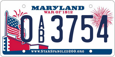 MD license plate 0AB3754