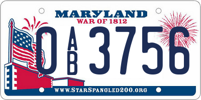 MD license plate 0AB3756