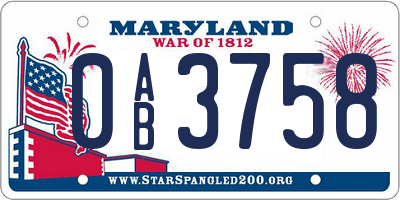 MD license plate 0AB3758