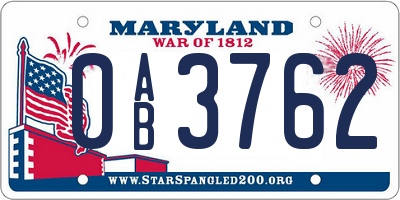 MD license plate 0AB3762