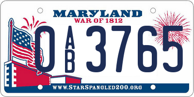 MD license plate 0AB3765