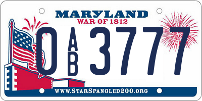 MD license plate 0AB3777