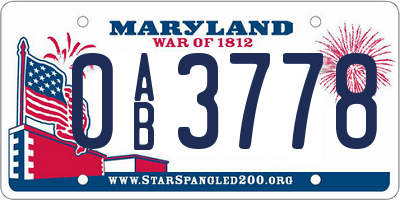 MD license plate 0AB3778