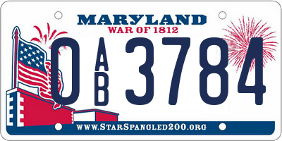 MD license plate 0AB3784