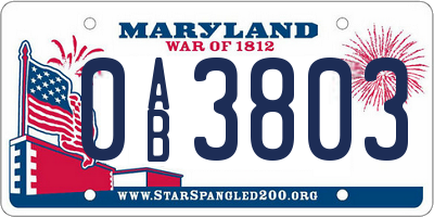 MD license plate 0AB3803