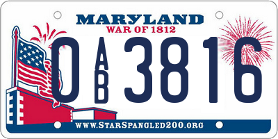 MD license plate 0AB3816