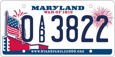 MD license plate 0AB3822