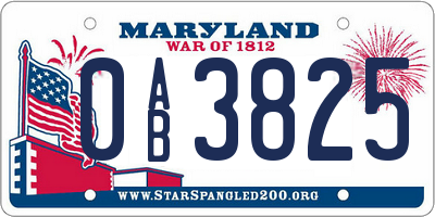 MD license plate 0AB3825