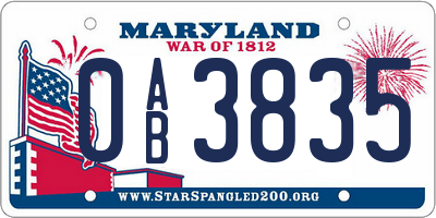 MD license plate 0AB3835