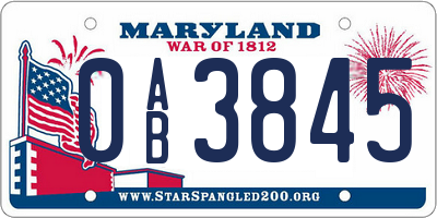 MD license plate 0AB3845