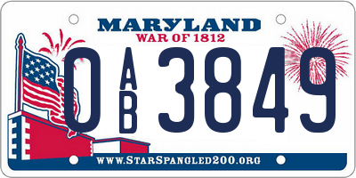 MD license plate 0AB3849