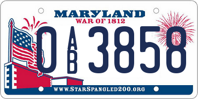 MD license plate 0AB3858