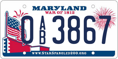 MD license plate 0AB3867