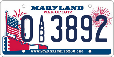 MD license plate 0AB3892