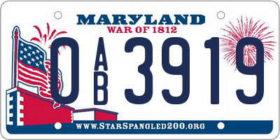 MD license plate 0AB3919