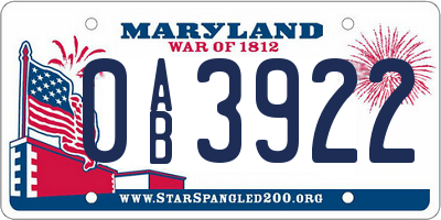 MD license plate 0AB3922
