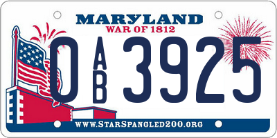 MD license plate 0AB3925