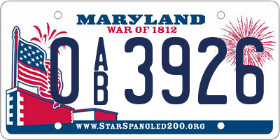 MD license plate 0AB3926