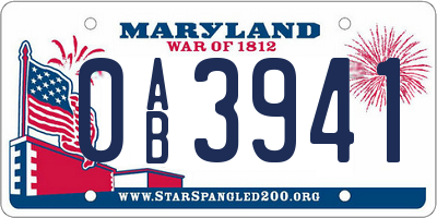 MD license plate 0AB3941