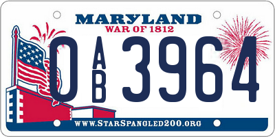 MD license plate 0AB3964