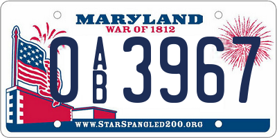 MD license plate 0AB3967