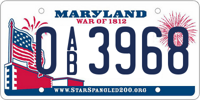 MD license plate 0AB3968