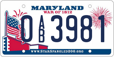 MD license plate 0AB3981