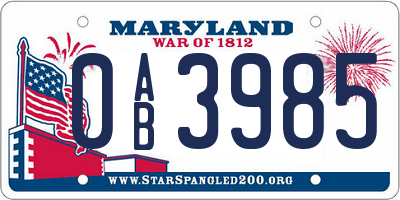 MD license plate 0AB3985