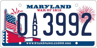 MD license plate 0AB3992